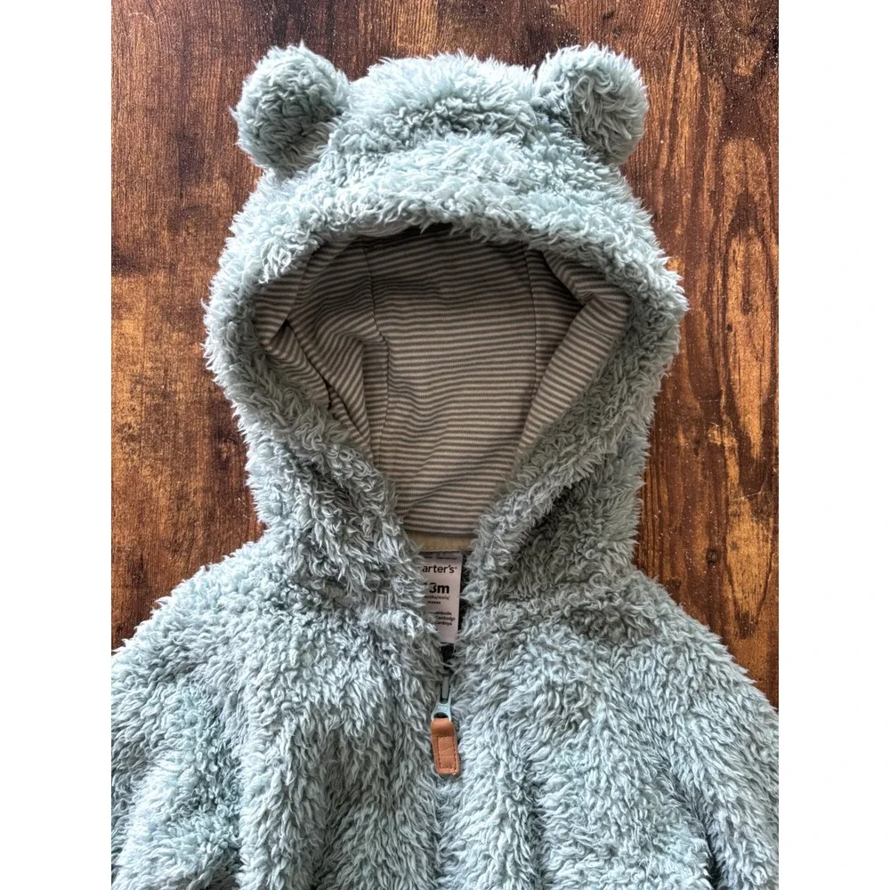 Carters Baby Sage Green Sherpa Fleece Bear Ear Hoodie Jacket 18M